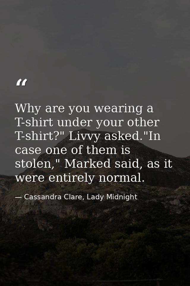 Why are you wearing a T-shirt under your other T-shirt?" Livvy asked."In case one of them is stolen," Marked said, as it — Cassandra Clare, Lady Midnight