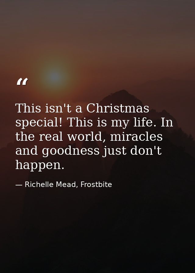 This isn't a Christmas special! This is my life. In the real world, miracles and goodness just don't happen. — Richelle Mead, Frostbite