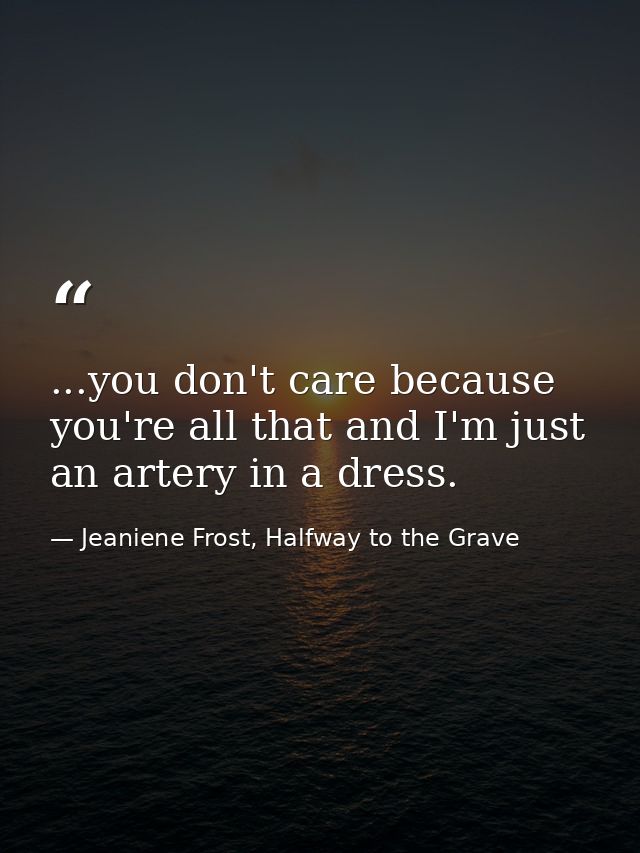 ...you don't care because you're all that and I'm just an artery in a dress. — Jeaniene Frost, Halfway to the Grave