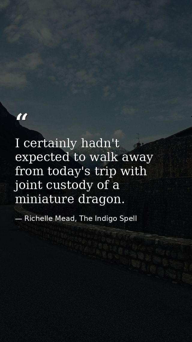 I certainly hadn't expected to walk away from today's trip with joint custody of a miniature dragon. — Richelle Mead, The Indigo Spell