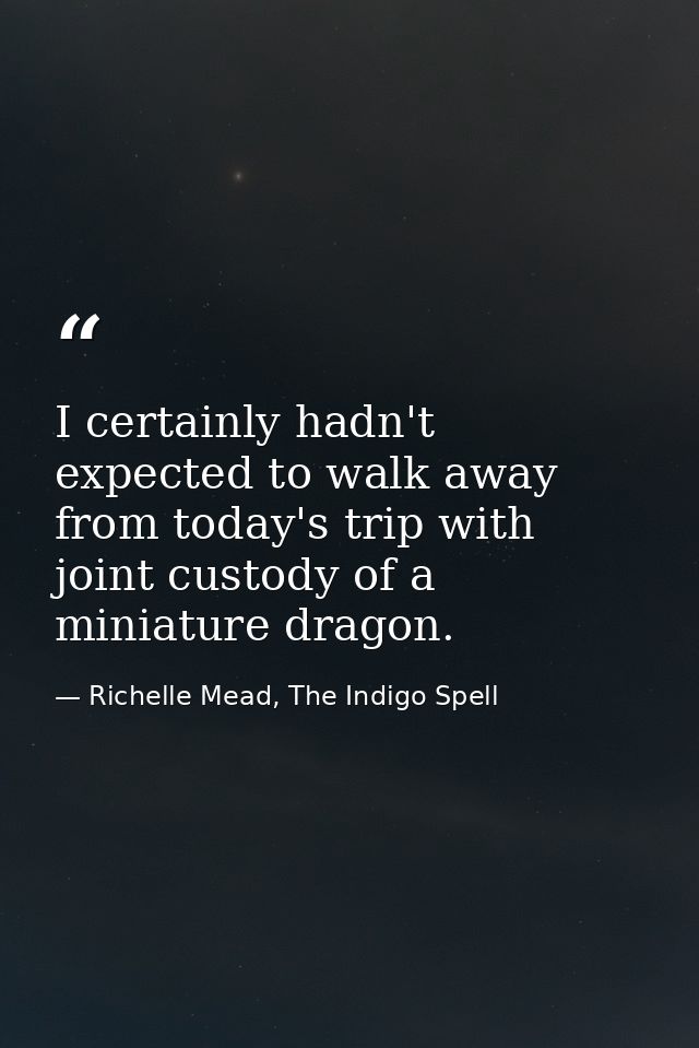 I certainly hadn't expected to walk away from today's trip with joint custody of a miniature dragon. — Richelle Mead, The Indigo Spell