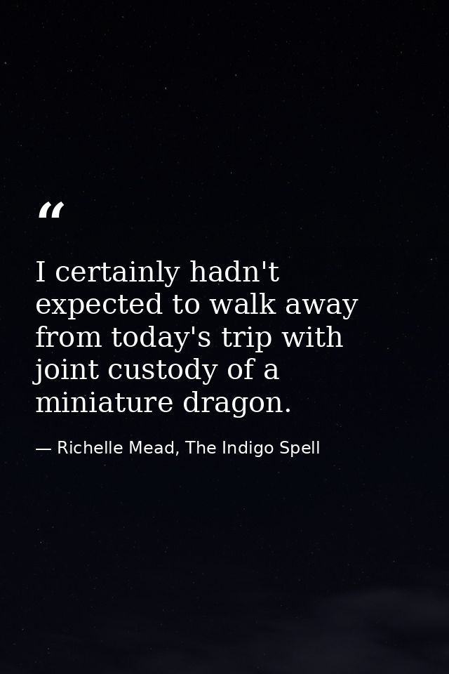 I certainly hadn't expected to walk away from today's trip with joint custody of a miniature dragon. — Richelle Mead, The Indigo Spell