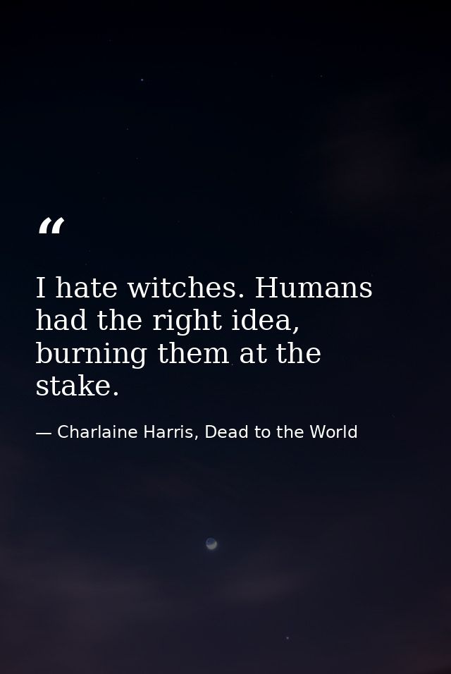 I hate witches. Humans had the right idea, burning them at the stake. — Charlaine Harris, Dead to the World