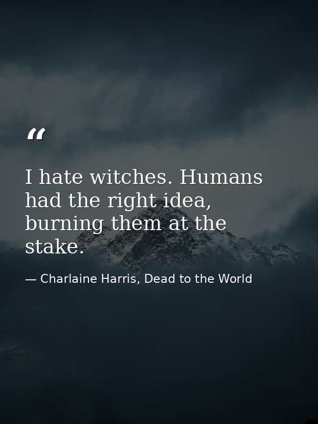 I hate witches. Humans had the right idea, burning them at the stake. — Charlaine Harris, Dead to the World