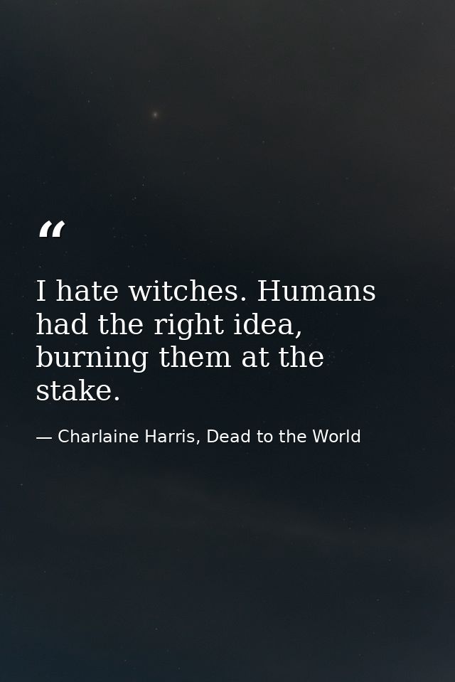 I hate witches. Humans had the right idea, burning them at the stake. — Charlaine Harris, Dead to the World