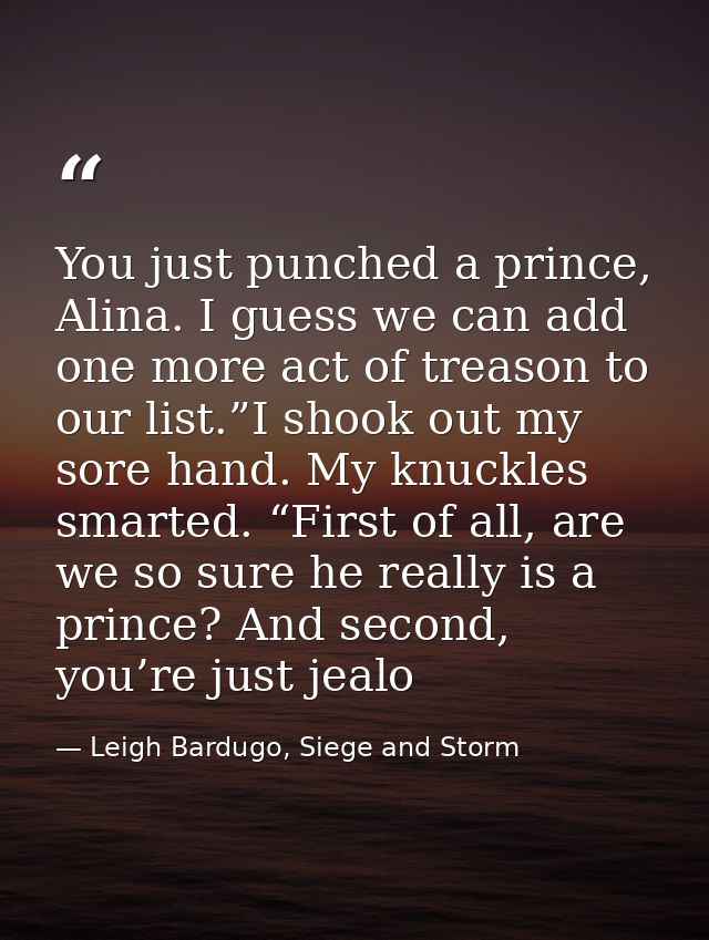 You just punched a prince, Alina. I guess we can add one more act of treason to our list.”I shook out my sore hand. My k — Leigh Bardugo, Siege and Storm