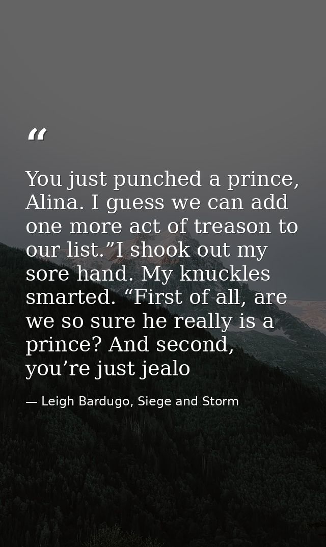 You just punched a prince, Alina. I guess we can add one more act of treason to our list.”I shook out my sore hand. My k — Leigh Bardugo, Siege and Storm