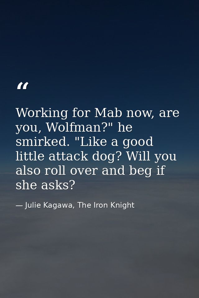 Working for Mab now, are you, Wolfman?" he smirked. "Like a good little attack dog? Will you also roll over and beg if s — Julie Kagawa, The Iron Knight