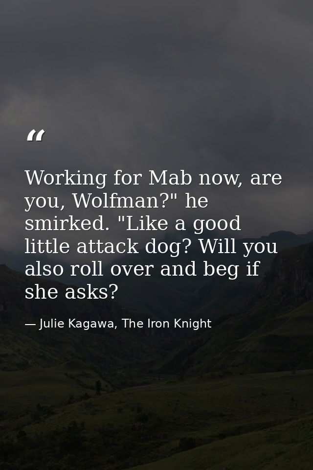 Working for Mab now, are you, Wolfman?" he smirked. "Like a good little attack dog? Will you also roll over and beg if s — Julie Kagawa, The Iron Knight