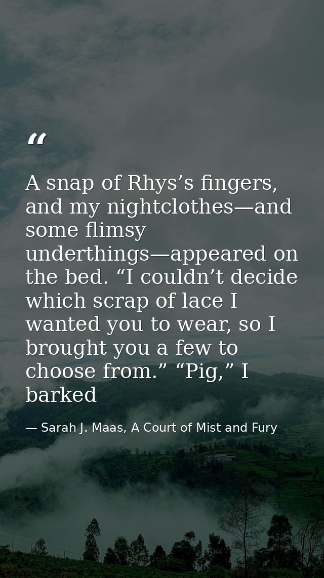 A snap of Rhys’s fingers, and my nightclothes—and some flimsy underthings—appeared on the bed. “I couldn’t decide which  — Sarah J. Maas, A Court of Mist and Fury