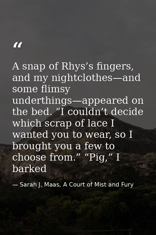A snap of Rhys’s fingers, and my nightclothes—and some flimsy underthings—appeared on the bed. “I couldn’t decide which  — Sarah J. Maas, A Court of Mist and Fury