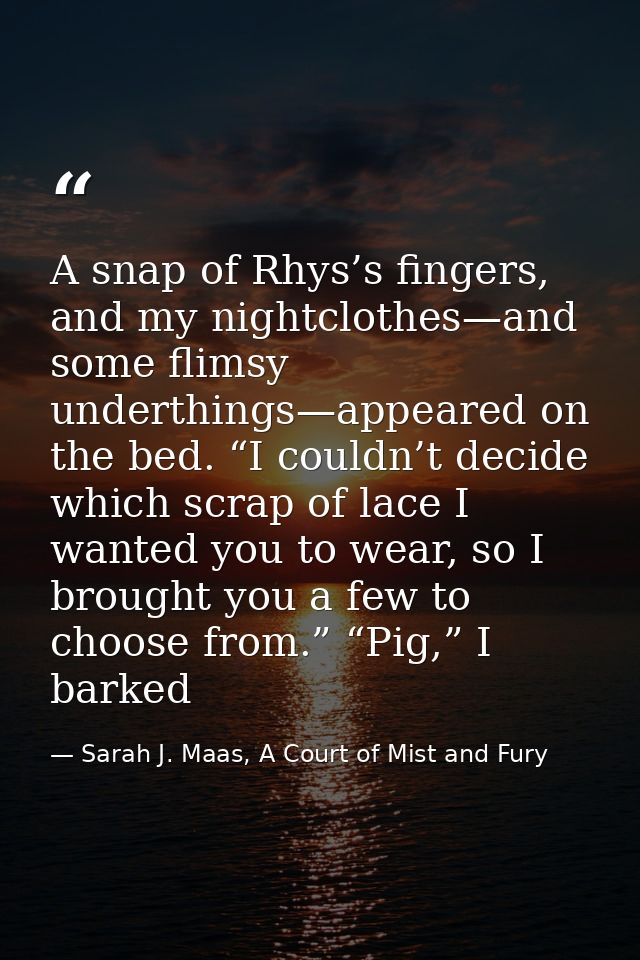 A snap of Rhys’s fingers, and my nightclothes—and some flimsy underthings—appeared on the bed. “I couldn’t decide which  — Sarah J. Maas, A Court of Mist and Fury