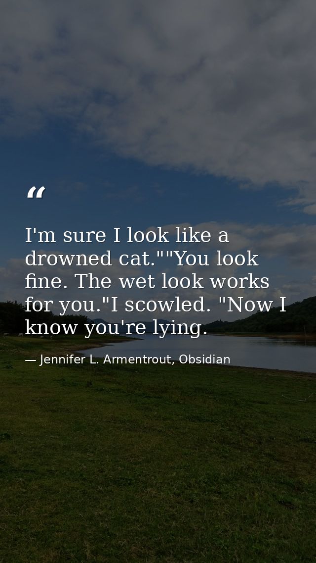 I'm sure I look like a drowned cat.""You look fine. The wet look works for you."I scowled. "Now I know you're lying. — Jennifer L. Armentrout, Obsidian