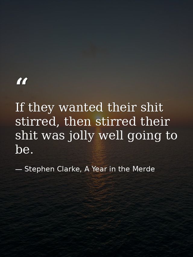 If they wanted their shit stirred, then stirred their shit was jolly well going to be. — Stephen Clarke, A Year in the Merde