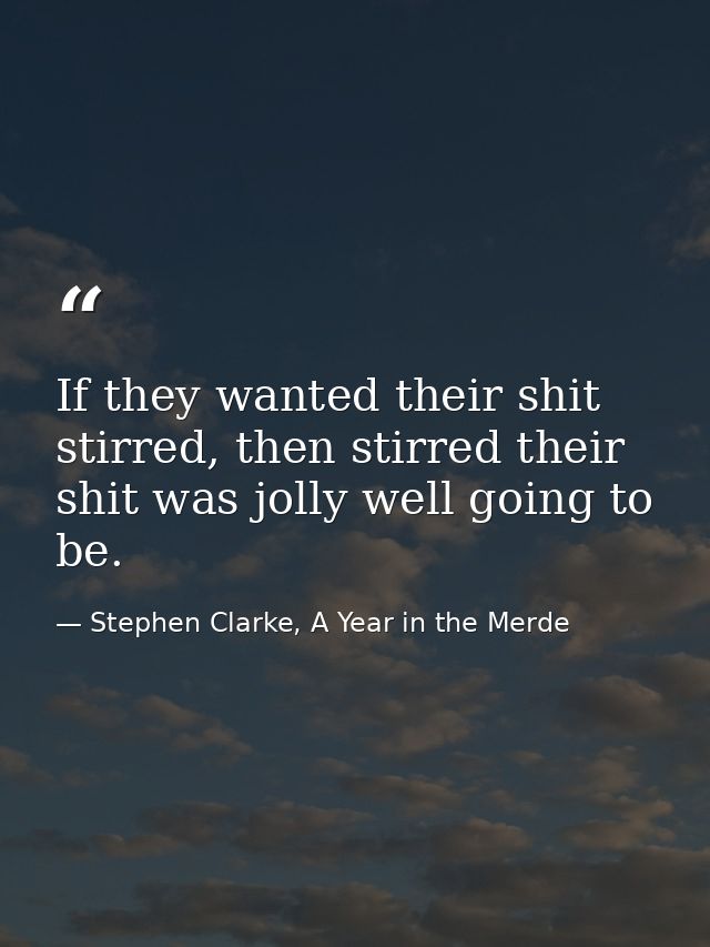 If they wanted their shit stirred, then stirred their shit was jolly well going to be. — Stephen Clarke, A Year in the Merde