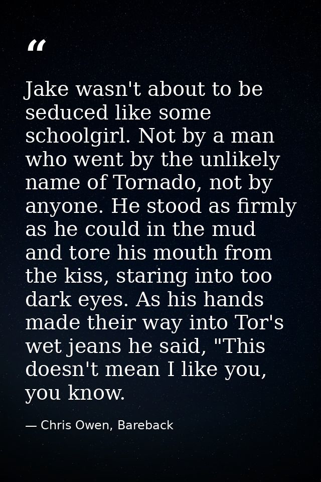 Jake wasn't about to be seduced like some schoolgirl. Not by a man who went by the unlikely name of Tornado, not by anyo — Chris Owen, Bareback