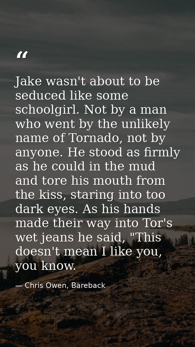 Jake wasn't about to be seduced like some schoolgirl. Not by a man who went by the unlikely name of Tornado, not by anyo — Chris Owen, Bareback