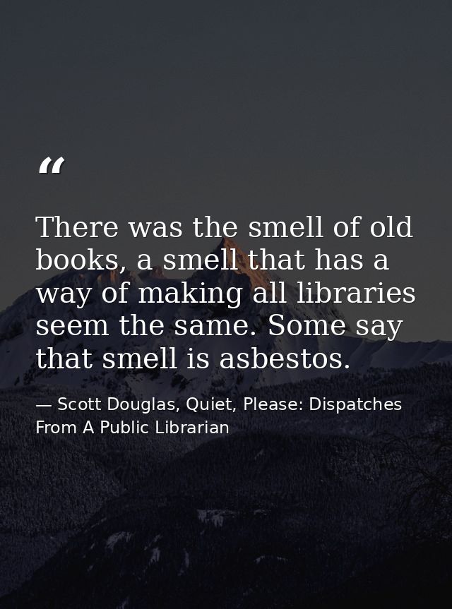 There was the smell of old books, a smell that has a way of making all libraries seem the same. Some say that smell is a — Scott Douglas, Quiet, Please: Dispatches From A Public Librarian