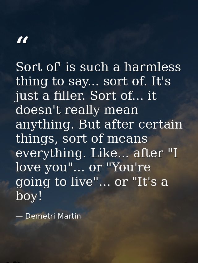 Sort of' is such a harmless thing to say... sort of. It's just a filler. Sort of... it doesn't really mean anything. But — Demetri Martin