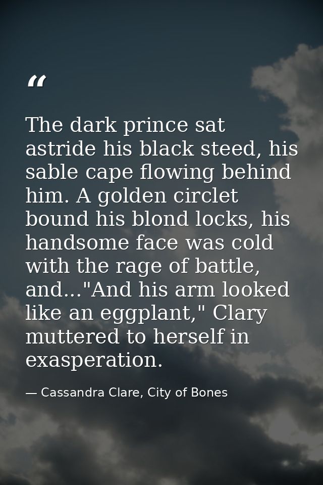 The dark prince sat astride his black steed, his sable cape flowing behind him. A golden circlet bound his blond locks,  — Cassandra Clare, City of Bones