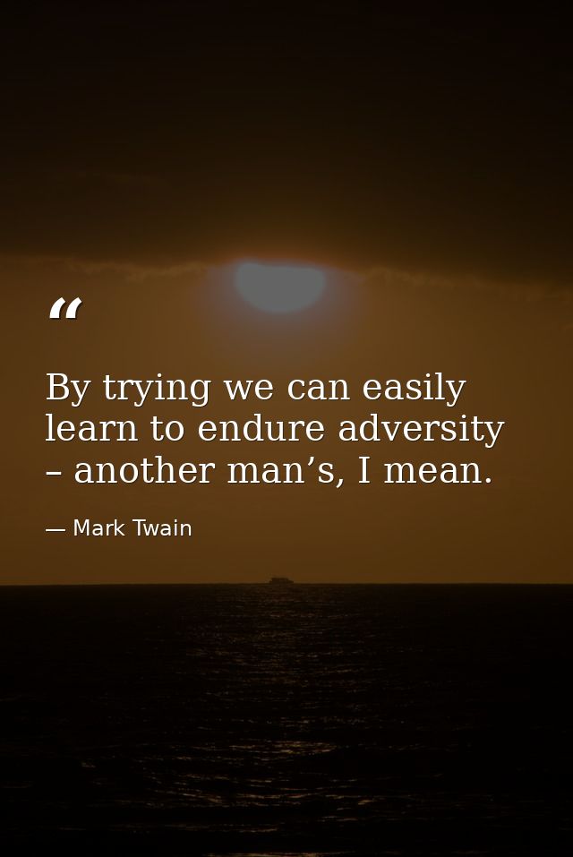 By trying we can easily learn to endure adversity – another man’s, I mean. — Mark Twain
