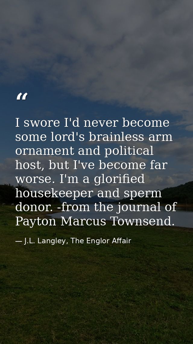 I swore I'd never become some lord's brainless arm ornament and political host, but I've become far worse. I'm a glorifi — J.L. Langley, The Englor Affair