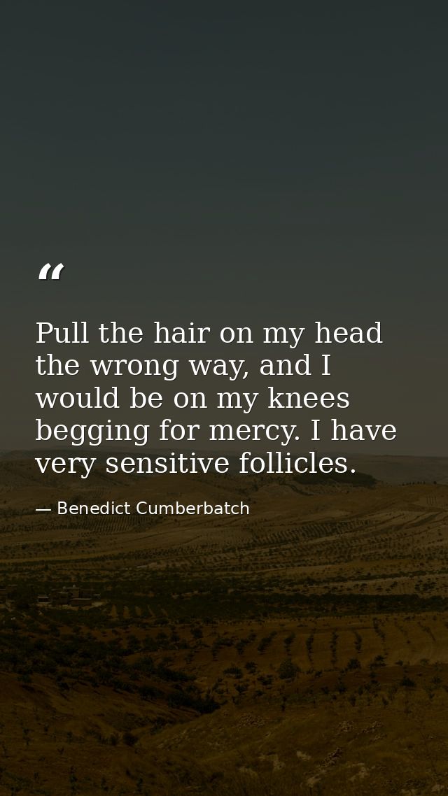 Pull the hair on my head the wrong way, and I would be on my knees begging for mercy. I have very sensitive follicles. — Benedict Cumberbatch