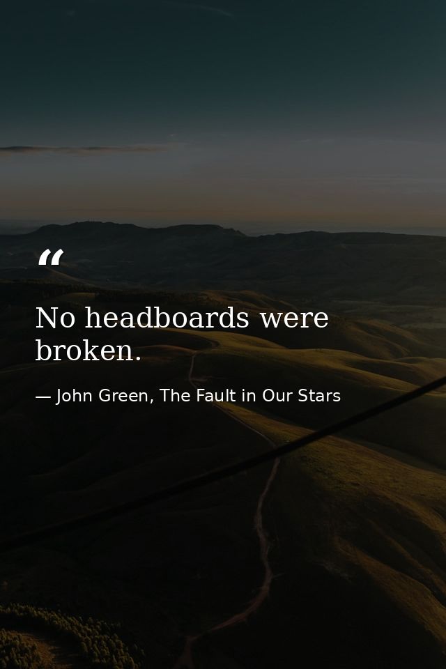 No headboards were broken. — John Green, The Fault in Our Stars