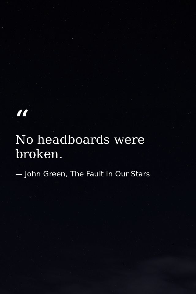 No headboards were broken. — John Green, The Fault in Our Stars