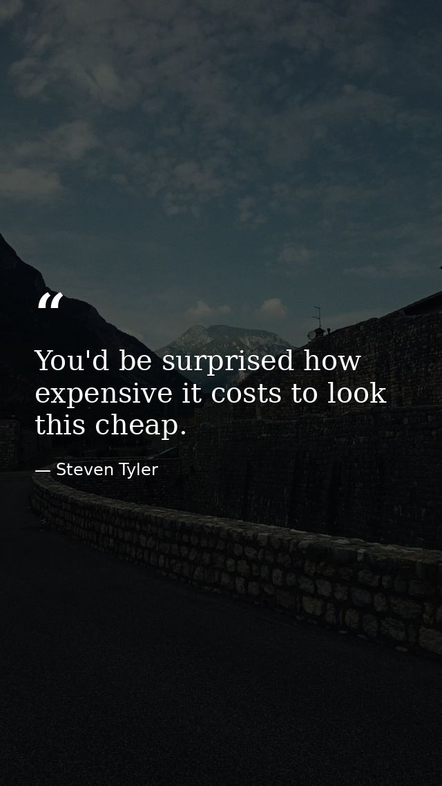 You'd be surprised how expensive it costs to look this cheap. — Steven Tyler