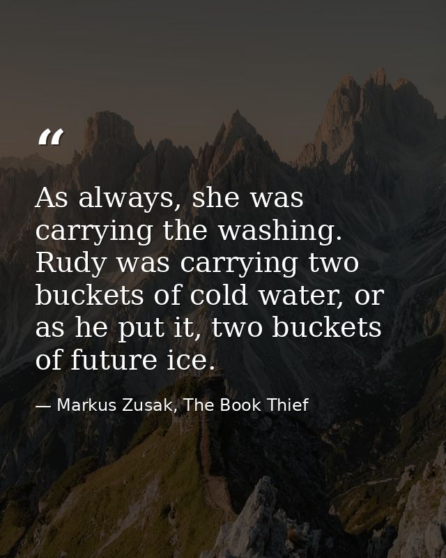 As always, she was carrying the washing. Rudy was carrying two buckets of cold water, or as he put it, two buckets of fu — Markus Zusak, The Book Thief
