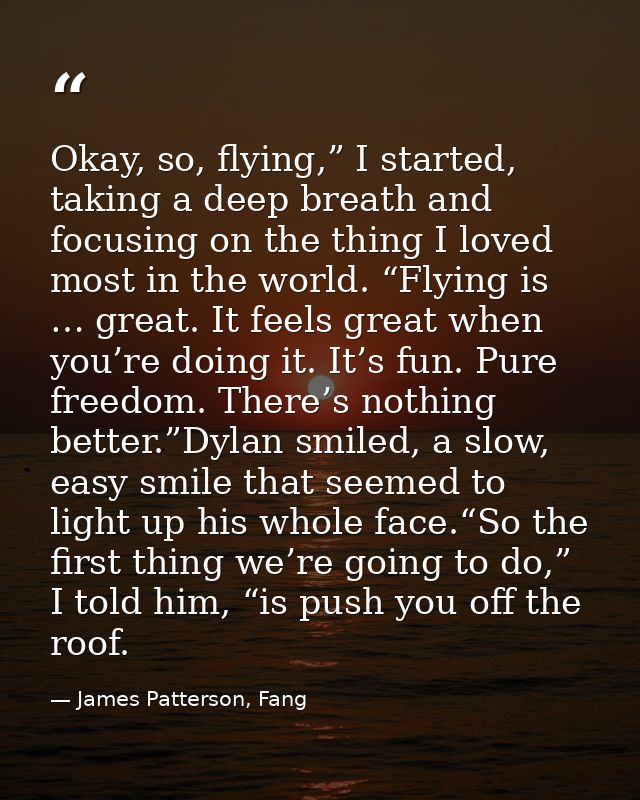Okay, so, flying,” I started, taking a deep breath and focusing on the thing I loved most in the world. “Flying is … gre — James Patterson, Fang