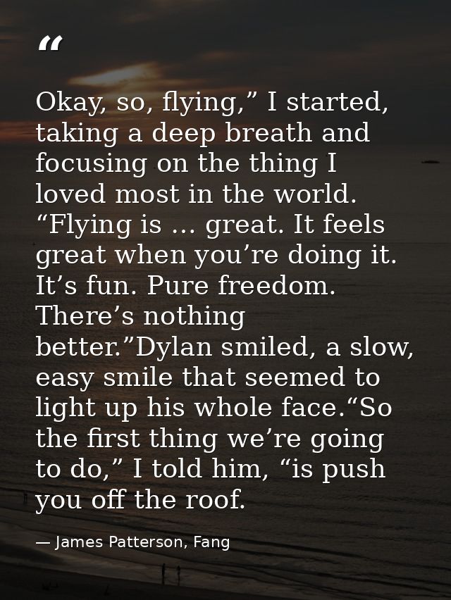 Okay, so, flying,” I started, taking a deep breath and focusing on the thing I loved most in the world. “Flying is … gre — James Patterson, Fang