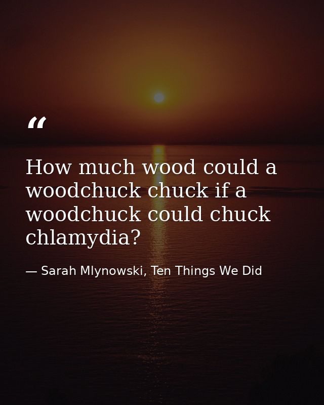 How much wood could a woodchuck chuck if a woodchuck could chuck chlamydia? — Sarah Mlynowski, Ten Things We Did