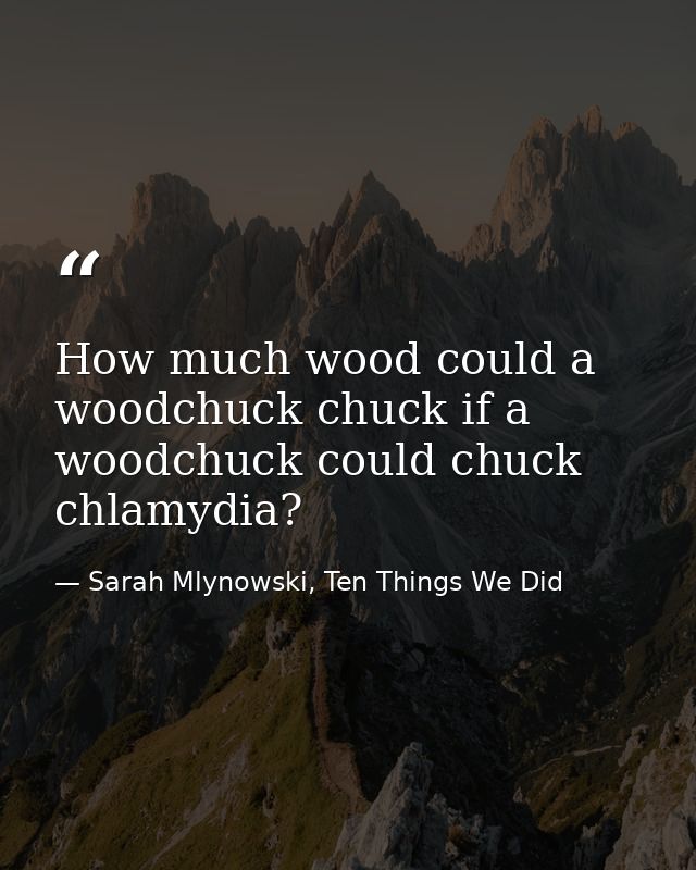 How much wood could a woodchuck chuck if a woodchuck could chuck chlamydia? — Sarah Mlynowski, Ten Things We Did
