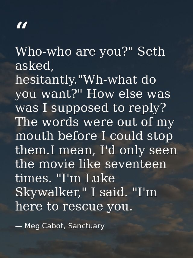 Who-who are you?" Seth asked, hesitantly."Wh-what do you want?" How else was was I supposed to reply? The words were out — Meg Cabot, Sanctuary