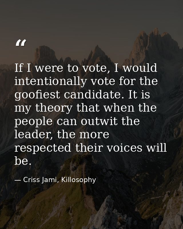If I were to vote, I would intentionally vote for the goofiest candidate. It is my theory that when the people can outwi — Criss Jami, Killosophy