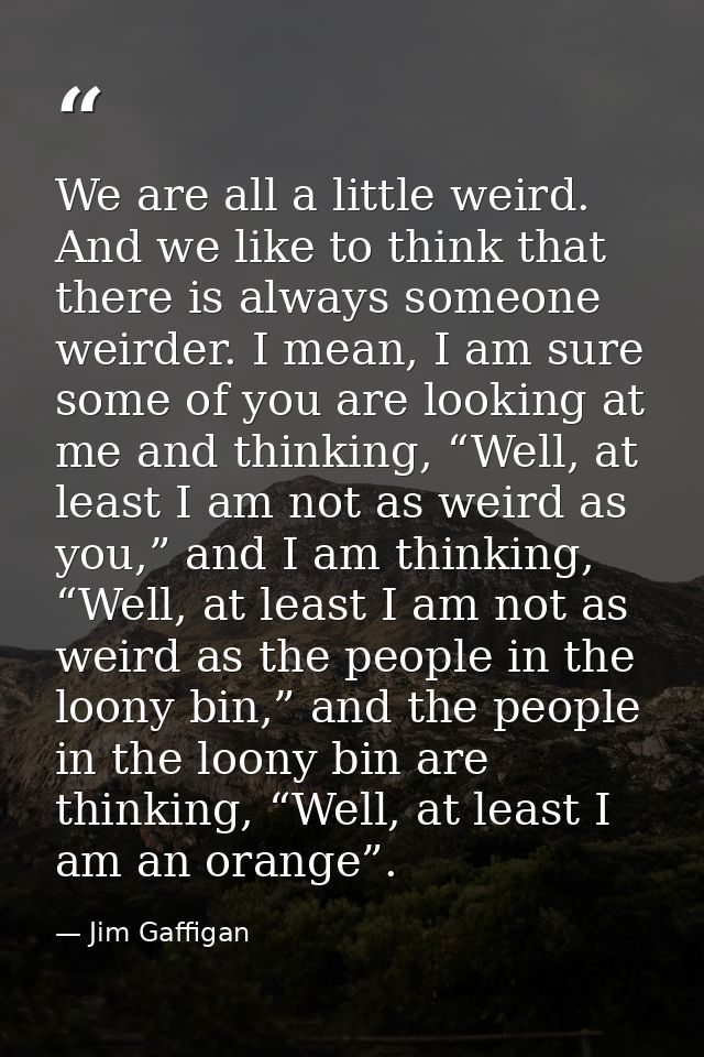 We are all a little weird. And we like to think that there is always someone weirder. I mean, I am sure some of you are  — Jim Gaffigan