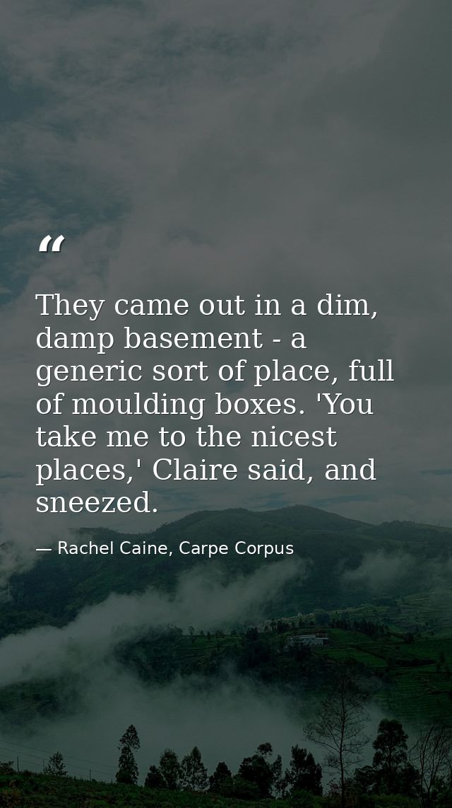 They came out in a dim, damp basement - a generic sort of place, full of moulding boxes. 'You take me to the nicest plac — Rachel Caine, Carpe Corpus