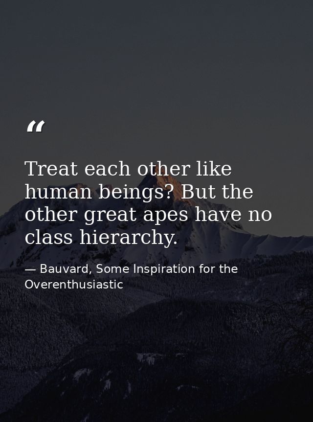 Treat each other like human beings? But the other great apes have no class hierarchy. — Bauvard, Some Inspiration for the Overenthusiastic