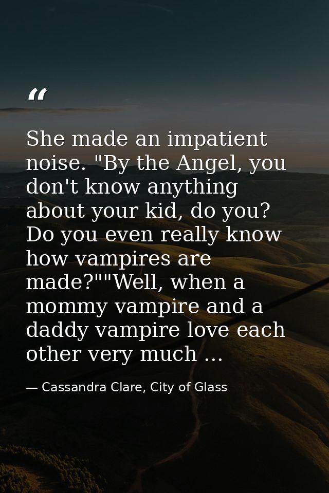 She made an impatient noise. "By the Angel, you don't know anything about your kid, do you? Do you even really know how  — Cassandra Clare, City of Glass