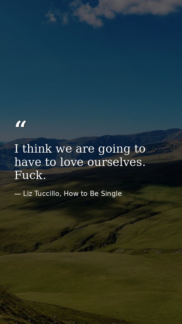 I think we are going to have to love ourselves. Fuck. — Liz Tuccillo, How to Be Single