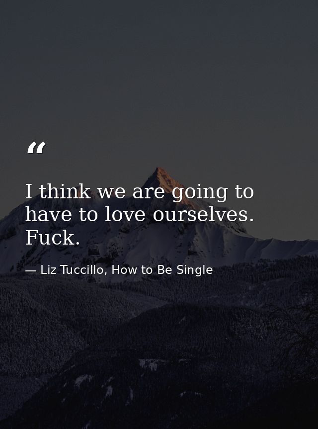I think we are going to have to love ourselves. Fuck. — Liz Tuccillo, How to Be Single