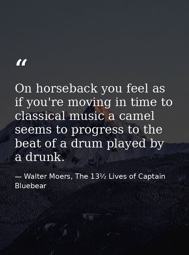On horseback you feel as if you're moving in time to classical music a camel seems to progress to the beat of a drum pla — Walter Moers, The 13½ Lives of Captain Bluebear