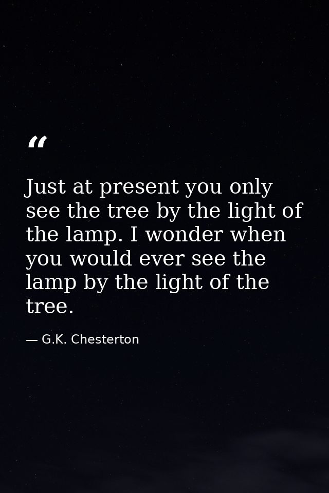 Just at present you only see the tree by the light of the lamp. I wonder when you would ever see the lamp by the light o — G.K. Chesterton