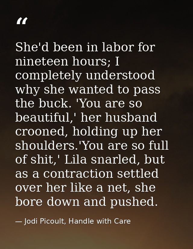 She'd been in labor for nineteen hours; I completely understood why she wanted to pass the buck. 'You are so beautiful,' — Jodi Picoult, Handle with Care