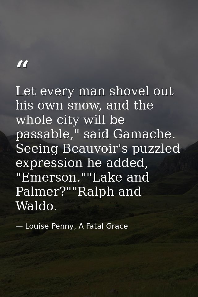 Let every man shovel out his own snow, and the whole city will be passable," said Gamache. Seeing Beauvoir's puzzled exp — Louise Penny, A Fatal Grace