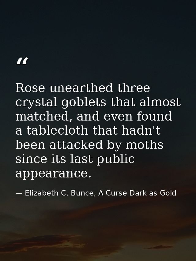 Rose unearthed three crystal goblets that almost matched, and even found a tablecloth that hadn't been attacked by moths — Elizabeth C. Bunce, A Curse Dark as Gold