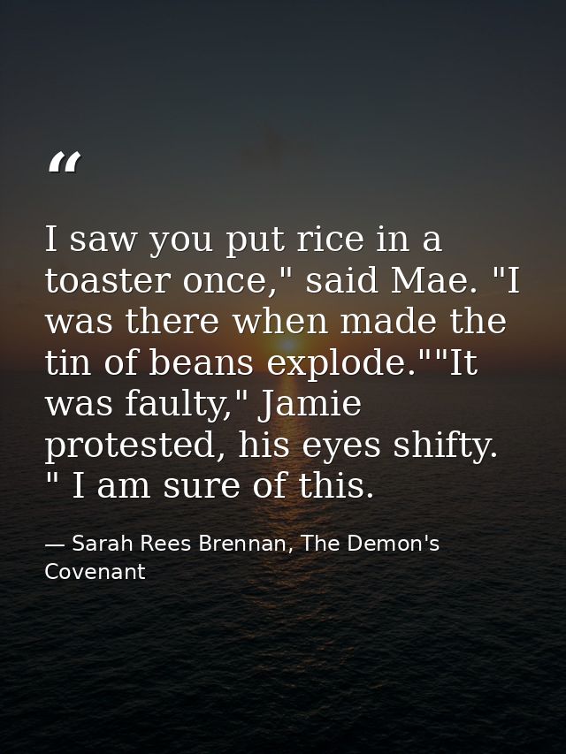 I saw you put rice in a toaster once," said Mae. "I was there when made the tin of beans explode.""It was faulty," Jamie — Sarah Rees Brennan, The Demon's Covenant