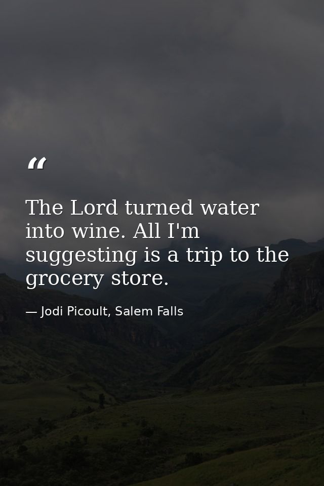 The Lord turned water into wine. All I'm suggesting is a trip to the grocery store. — Jodi Picoult, Salem Falls
